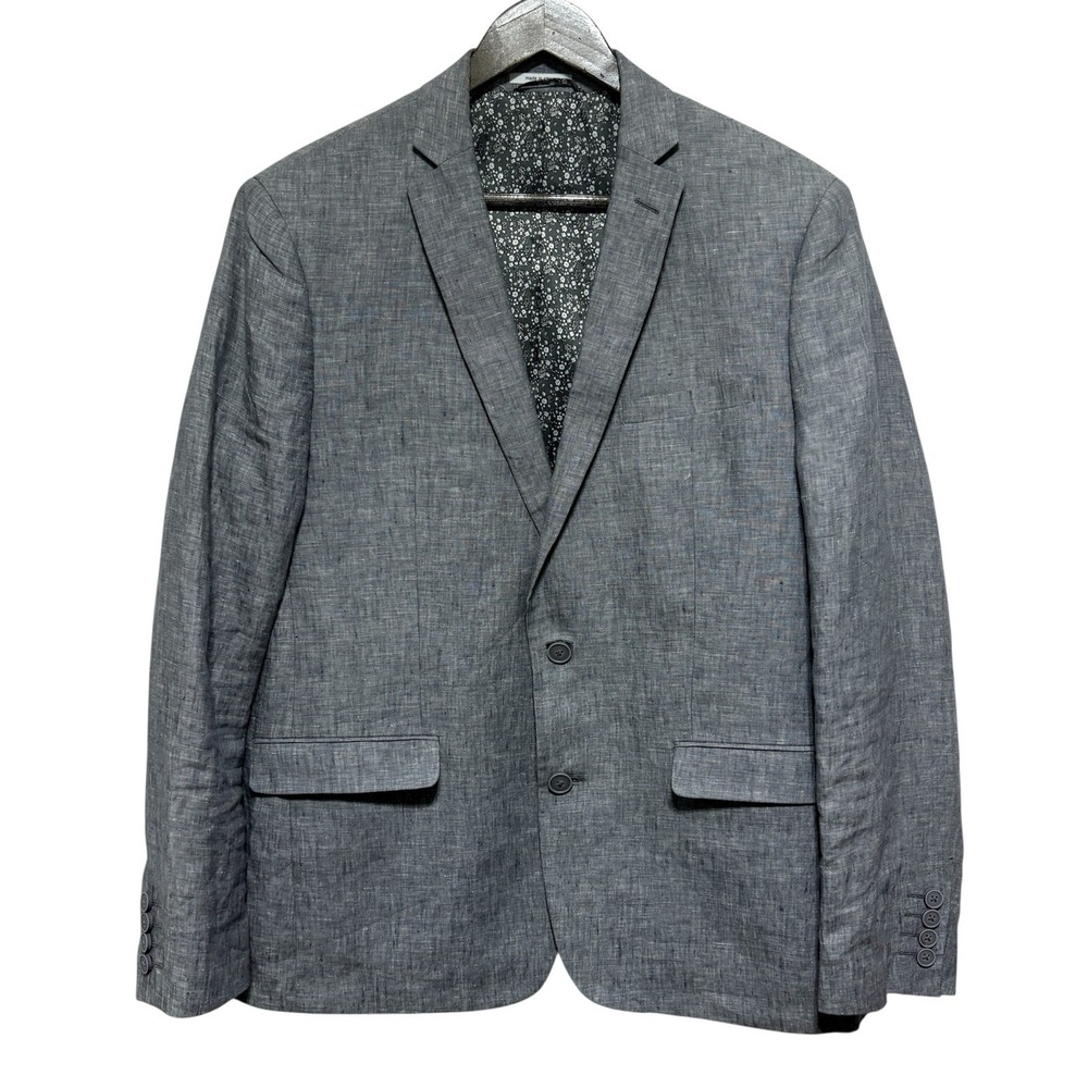 Bar III Linen Blazer Mens 42R Gray Sport Coat Slim Fit Summer Vacation Coastal